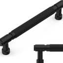 Amerdeco 10 Pack Matte Black knurled Cabinet Pulls 5 Inch(128mm) Hole Center Drawer Pulls Cabinet Hardware Kitchen Cabinet Handles for Bathroom ZH0072