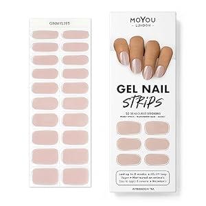 MOYOU LONDON Semi Cured Gel Nail Strips - 20 Pcs. Waterproof Gel Nail Wraps, Cures in Sunlight or UV/LED Lamp, Lasts Up to 2+ Weeks, Stretchable, Easy to Apply & Remove, Vegan & Cruelty-Free