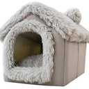 Enclosed Dog Bed, Soft and Warm Plush Dog Bed with Cover Cave Removable and Washable House Type Tent Huts for Indoor Pets S 13x11.8x12.6