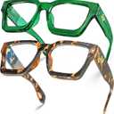 VISOONE 2 Pack Blue Light Blocking Glasses Rectangle Frame and Chic Preppy Look for Women Men RIVER (Coco Tortoise + Basil Green)