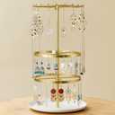 Rotating Earring Holder Organizer: Earrings Tree Display & Storage Stand For Stud Earrings/Pierced Earrings, 3 Tier, Gold