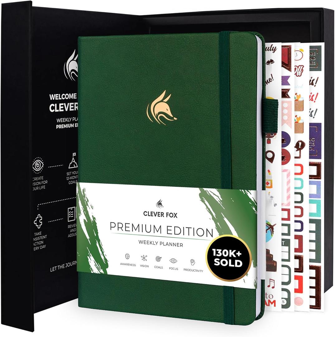 Clever Fox Planner Premium Edition  Undated Luxurious Weekly & Monthly Planner to Increase Productivity and Hit Your Goals  Organizer  Start Anytime, A5, Lasts 1 Year, Forest Green (Weekly)
