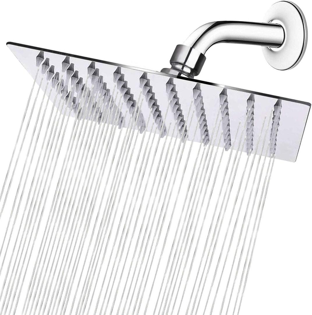 NearMoon Rain Shower Head, High Flow Stainless Steel Square Rainfall Shower, High Pressure Design, Awesome Shower Experience Even At Low Water Flow (8 Inch, Chrome Finish)