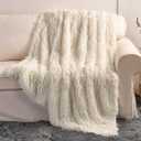 YUSOKI Long Faux Fur Throw Blanket for Sofa Couch,2 Layers,2.1lb,All Ages,Home Decoration, (Cream White,50" x 60")