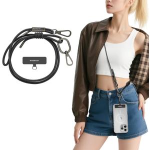 MAGEASY Universal Cell Phone Lanyard - Anti-Theft Rope Crossbody Phone Strap for iPhone 16 Pro Max & Most Smartphones, for Men & Women | 6mm Black