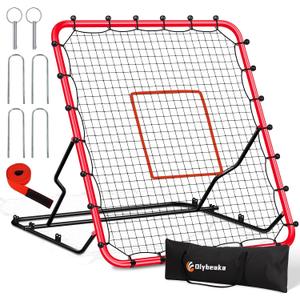 Upgraded Stable Baseball Rebounder Net with 3 Adjustable Angles 48" x 52" Baseball Bounce Back Net Fielding Trainer for Baseball and Softball Rebound Practice with Metal Stakes (Red)