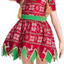 IKALI Girls Holiday Elf Costume, Kids Santa's Helper Costume Christmas Elf Outfit Santa Dress with Hat & Boot Covers 7-8 Years