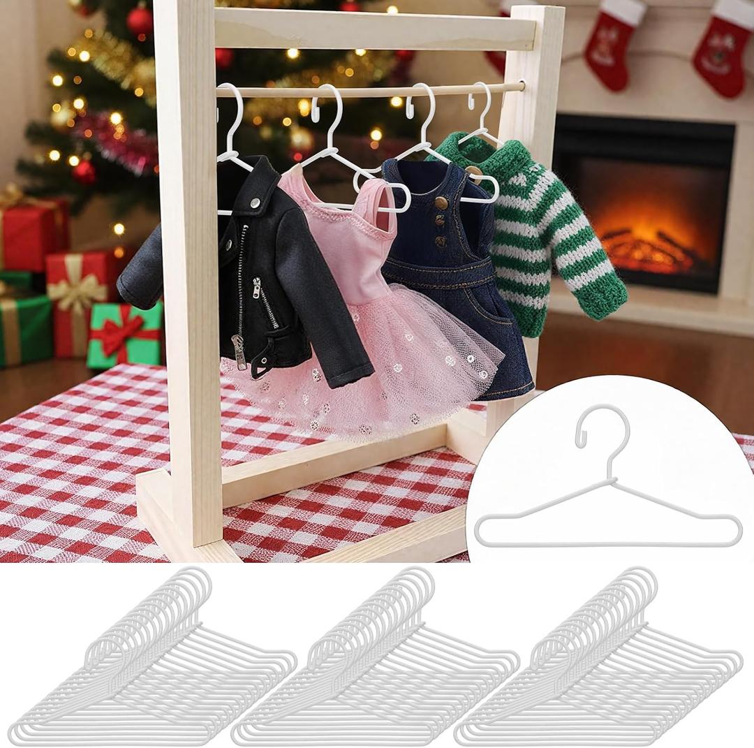 Jenaai 50 Pcs Doll Clothes Hanger 2.56 in Metal White Doll Outfit Hanger Mini Clothes Hangers for Wardrobe, Dresses, Skirts, and Accessories