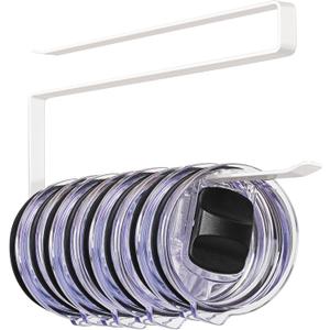 2 x Tumbler Lid Organizer Under Cabinet, Tumbler Lid Storage Hook Up to 10 Lids, Cup Lid Organizer Space Saving Tumbler Lid Hanger for Kitchen Storage, Horizontal Paper Towel Hanger (White)