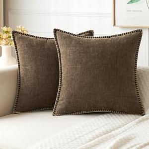 MIULEE Pack of 1 Couch Throw Pillow Covers 18x18 Inch Brown Farmhouse Decorative Pillow Covers with Stitched Edge Soft Chenille Solid Dyed Spring Pillow Covers for Sofa Bed Living Room