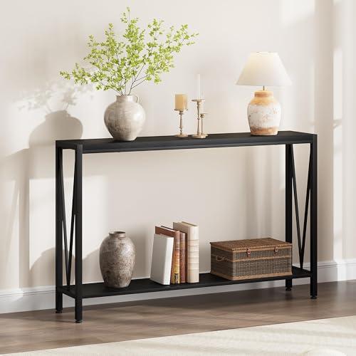GarveeHome Console Table, 2-Tier Entryway Table with Storage, Narrow Sofa Table with V Design, 43 in Industrial Console Table for Entryway, Living Room, Hallway, Foyer, Corridor, Office