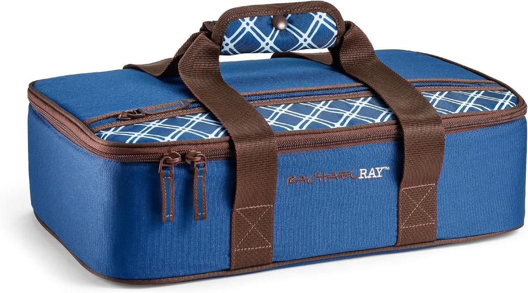 Rachael Ray Lasagna Lugger, Thermal Insulated Casserole Carrier for Hot or Cold Food, Lugger Tote for Potluck, Parties, Picnic, and Cookouts, Fits 9" x 13" Baking Dish (Blue Plaid)