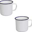 2pc White Enamel Coffee Tea Mug, Enamel Drinking Mugs Cups for Home/Office/Travel/Camping, Resusable & Portable Camping Mugs Coffee Mug for Indoor Outdoor Activities