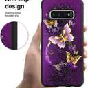 SAKUULO for Samsung Galaxy S10 Case, [Screen Protector + Kickstand] Purple Butterfly Design,Tire Texture Anti-Slip Shockproof Thin Protective Case for Samsung Galaxy S10 6.1 Inch (2019)