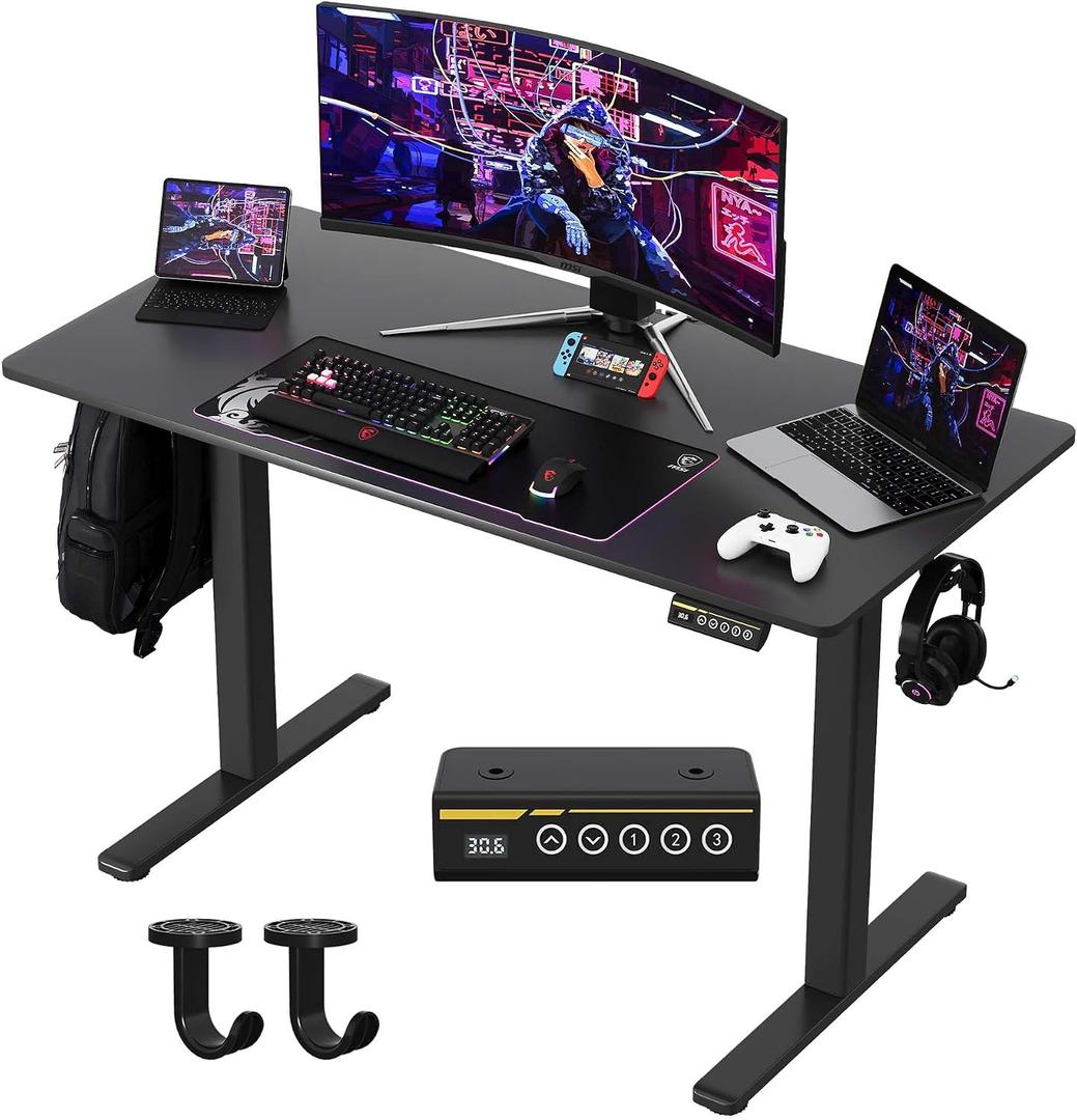 Electric Standing Desk,48x24 Inches Adjustable Height Stand up Desk, Sit Stand Home Office Desk with Splice Board, 3 Preset Heights,Equipped with Hooks,Ergonomic Computer Desk WorkstationBlack