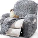 JOKIVTOU Recliner Chair Covers 4-Pieces Reclining Chair Slipcovers with Pocket& Elastic Bottom, Soft Feel Fitted Lazy Boy Sofa Couch Cover Washable, Stretch Recliner Furniture Protector (1 Seater, Grey)
