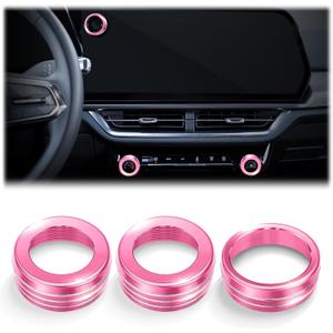 for 2024-2026 Chevy Equinox EV Accessories, 3PCS Premium Aluminum Decorative Switch Ring Trims Knob Cover Set (Pink), Interior Upgrade | Scratch & Wear Resistant | Non-Slip Design
