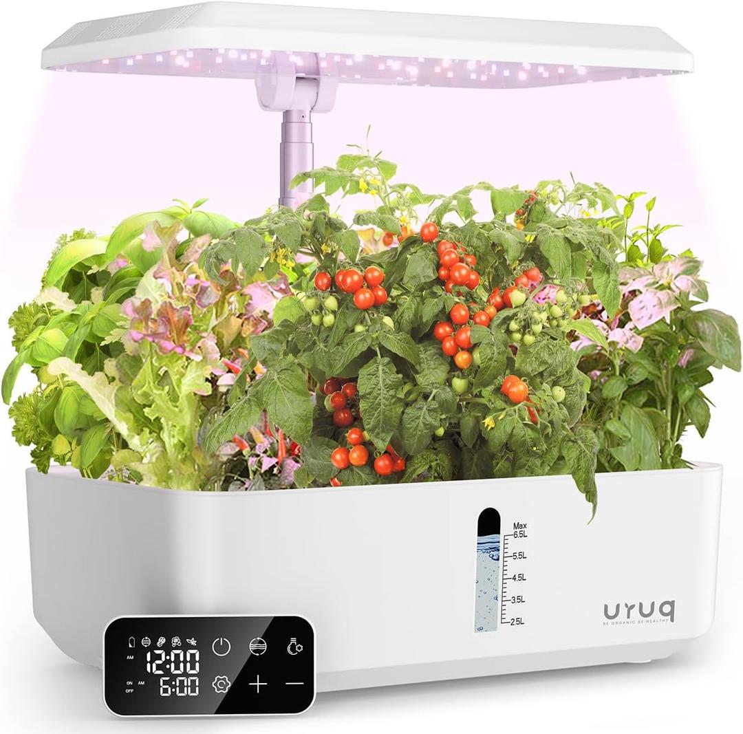 Hydroponics Growing System Garden: 12 Pods Indoor Gardening System with Custom Time Grow Light Height Adjustable Quiet Plants Germination Kit - Gardening Gifts White