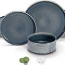 Ceramic Dinnerware Set, by Vase and Vessel, 12-Piece Service for 4, 9.8 Dinner Plates, 8 Salad Plates, 20 oz Bowls, Ombre Reactive Glaze, Durable Stoneware, Microwave & Dishwasher (Denim)
