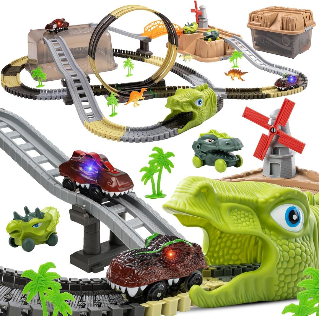 TUMAMA Dinosaur Toys Race Track, 255 PCS Create A Dinosaur World Road Race Tracks, Flexible Train Tracks with 3 Dinosaurs Figures, 4pcs Dinosaur Car for 3 4 5 6 Year Old Boys Girls Birthday Party Gift TUMAMA Dinosaur Toys Race Track, 255 PCS Create A Dinosaur World Road Race Tracks, Flexible Train Tracks with 3 Dinosaurs Figures, 4pcs Dinosaur Car for 3 4 5 6 Year Old Boys Girls Birthday Party Gift