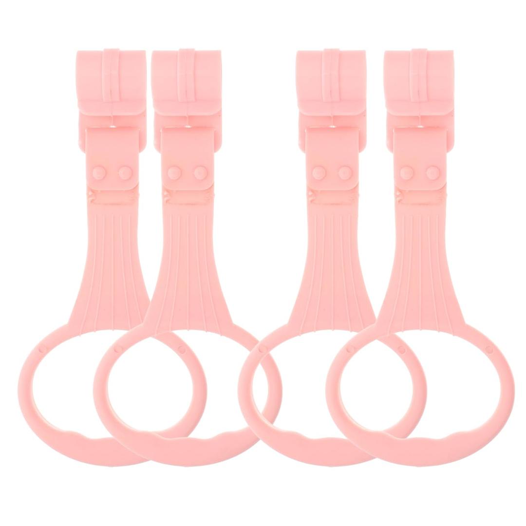 4pcs Pull up Rings Standing Walker Crib Tool Ring Playpen Crib Hook Help Stand Up Walking Training Tool for Newborn Pink Supplies