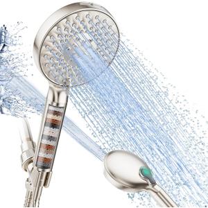 SR SUN RISE Filtered Shower Head with Handheld High Pressure 9 Spray Mode Showerhead Detachable Shower Head Water Softener Filters Beads for Hard Water Remove Chlorine 1 Filter Brushed Nickel