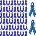 100PCS Dark Blue Awareness Ribbon Pins Blue Ribbons Awareness Pins for Women Girls Campaigns, Support Groups and Fundraisers Charity Event Survivor Campaign Party Favors Supplies