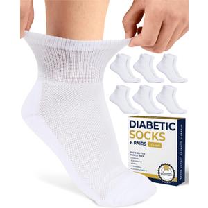 Diabetic Ankle Socks for Men & Women | 6 Pairs Wide Non Binding Socks Quarter Length | Edema Neuropathy Socks for Women & Men, Medium