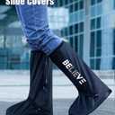 Waterproof Rain Shoe Covers Reusable Anti-Slip and Reflector Portable Motorcycle Rain Boots for Men Women (L)