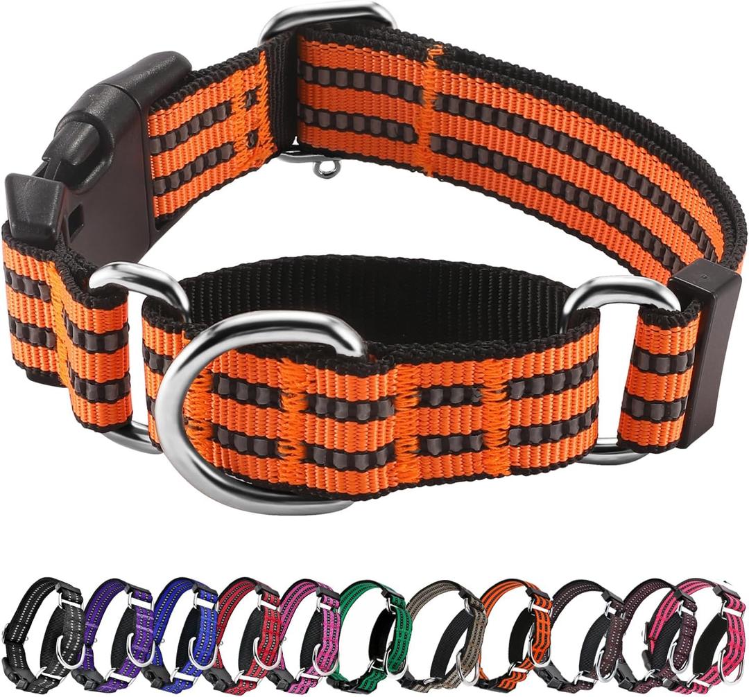 Hikiko Martingale Dog Collars Reflective Nylon Dog Collar with Quick Release Buckle Adjustable Training No Slip Dog Collar (Medium, Orange) Hikiko Martingale Dog Collars Reflective Nylon Dog Collar with Quick Release Buckle Adjustable Training No Slip Dog Collar (Medium, Orange)