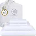 Threadmill Egyptian Cotton Full Size Sheet Set | 100% Certified Egyptian Cotton Sheets for Full Size Bed | Full Bed Sheets Set 16" Deep Pocket | Soft Damask Jacquard 4 Pc Cooling Bedding Set | White (Bright White Cadence)