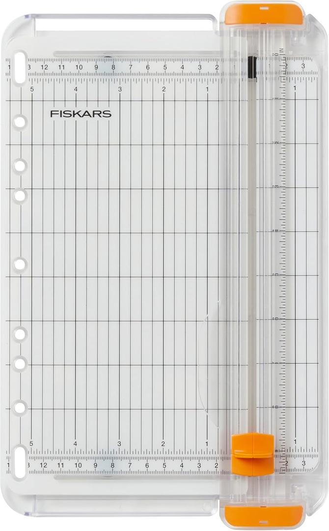 Fiskars SureCut Portable Paper Trimmer, 9" Cut Length for Cardstock and Photos, Fits in 3-Ring Binder for Travel, 10 Sheet Cutting Capacity, 9" Rail, Orange