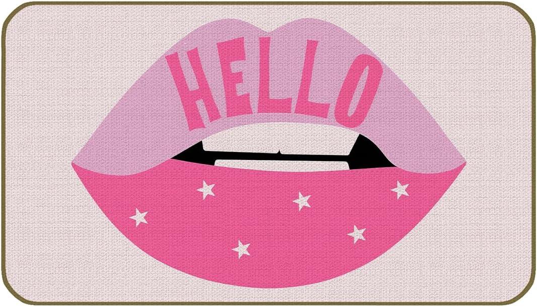 UINHMOP Hello Pink Lips Preppy Decorative Doormat 17 30 Inch,Preppy Welcome Floor Mats,Flat Design Decor for Home Girls Room Dorm Outdoors Indoor Entryway,Teen Girls Gifts