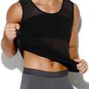 Arjen Kroos Men's Slimming Shirt Mesh Compression Shirt 4-Way Stretch Body Shaper for Chest,Abdomen & Posture Support (Black, S)