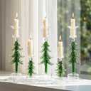 Pinkunn 5 Pcs Christmas Tree Taper Candle Holder 6In 9In Tall Christmas Glass Candlesticks Holders Fit 0.8In Candles Green Xmas Ribbed Candlestick Stand Centerpiece for Table Party Decorations Gifts