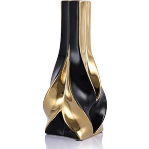 10.6 "Tall Black and Gold Ceramic Decor Vase, Modern Elegant Decor Home Vase for Living Room, Table Centerpiece, Desk, Office for Pampas Grass (Black Gold)