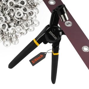 Grommet Tool Kit, 3/8 Inch Handheld Eyelet Kit Hole Punch Grommet Eyelet Press Pliers with 300 Silver Anti-Rust Grommets for Tarp Leather Fabric Tent and So On (1-Die Set: 3/8")