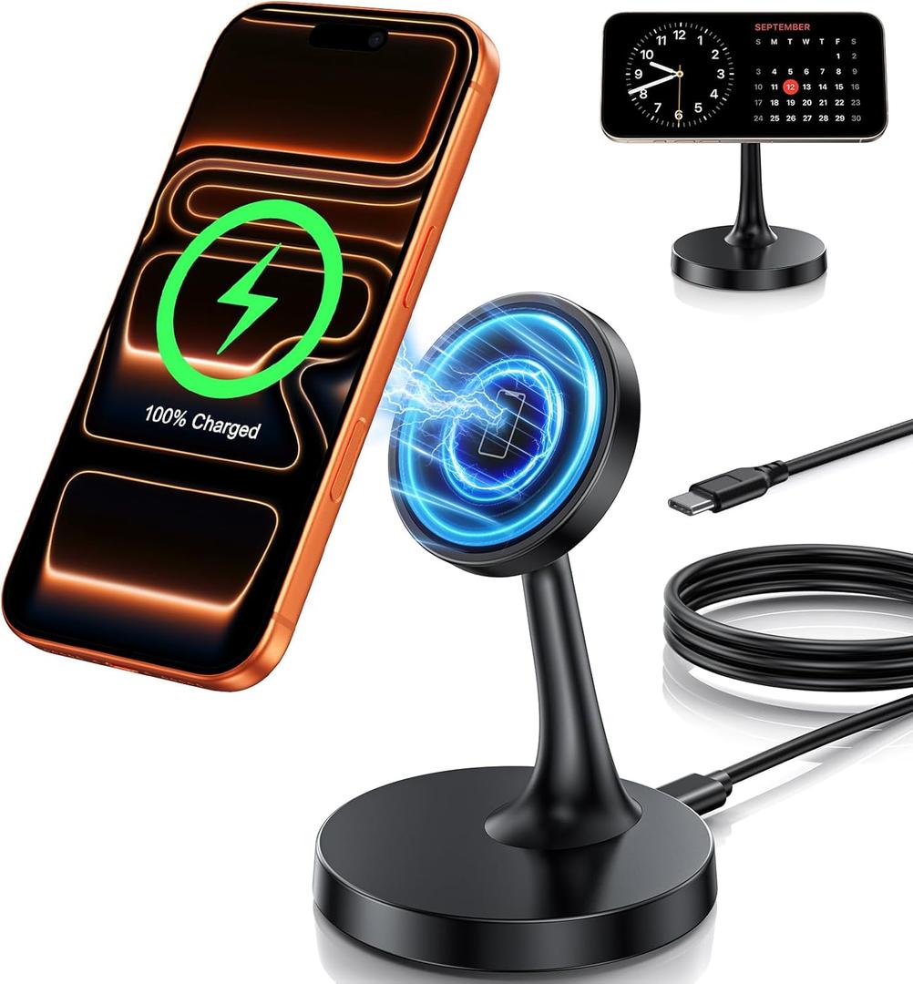 Magnetic Wireless Charger iPhone Stand 15W Fast Mag-Safe Charger for iPhone 17/17 Pro/17 Air/17 Pro Max 16/15/14/13/12 Series Apple Magnet Wireless Charging Station/Pad for AirPods