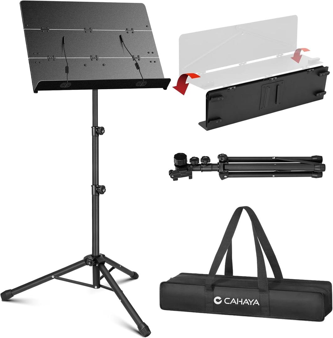 CAHAYA Foldable Sheet Music Stand with Tri-fold Panel Portable Music Stand with Carrying Bag Matte Frosted Metal Material Sturdy Height Adjustable CY0317 (Standard (Max 56"))