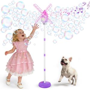 Belemar Windmill Bubble Machine for Kids & Girls, Standing Bubble Blower with Lights & Music, 51" Adjustable Height, 130ml Tank, Bubble Solution Included, Outdoor Toy for Parties & Birthdays