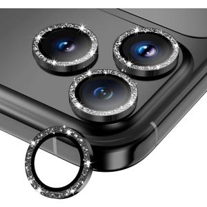 for iPhone 16 Pro/iPhone 16 Pro Max Camera Lens Protector, Tempered Glass Screen Protector Metal Individual Camera Cover Accessories [Anti-drop] Case Friendly- Glitter Black Titanium