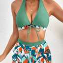 Herseas Women's Bikini Sets 2 Piece Tropical Print Swimsuit Halter Top & Boy Short Bathing Suit (Pink, XS)