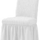 XMNTG Dining Room Chair Slipcovers 1-Piece Stretch White Dining Chair Covers Dorm Chair Cover Non Slip Washable Furniture Protector with Skirt Country Style for Hotel Ceremony Party (White)