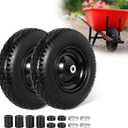 16" Flat Free Wheelbarrow Tires, 4.80/4.00-8" Flat-Free Solid Tire with 5/8" Axle Bore Hole for Wheelbarrow Lawn Mover Trolley Dolly Go Kart Replacement (2 Pack)