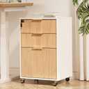3 Drawers Fluted Mobile File Cabinet with Lock, Rolling File Cabinet Printer Stand Table, Under Desk Wooden Filing Cabinets for Home Office Essentials Storage Organization Furniture Letters/A4(Oak), 16.5 inches x 16.5 inches x 28 inches