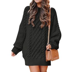 ANRABESS Womens Sweater Dress Oversized Cable Knit Chunky Long Sleeve Short Dresses 2025 Fall Outfits Vacation Winter Clothes (Medium, Black)