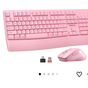 MEETION Wireless Keyboard and Mouse, Full-Sized Cordless Keyboard with Wrist Rest, 3 DPI Adjustable Mouse, Keyboard and Mouse Set with 2.4GHz USB Receiver, for PC/Computer/Laptop/Windows/Mac, Pink