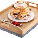 Cedilis Bamboo Lap Tray with Detachable Pillow, 16.9 x13 in Serving Tray with Handles for Bed Eating