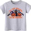 Halloween Shirts for Toddler Boys Girls Kids 2-8 Years, Unisex Pumpkin Ghost Bat Soft Cotton Short Sleeve Tee (Gray)