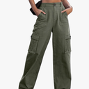 ZMPSIISA Women High Waisted Cargo Pants Wide Leg Casual Pants 6 Pockets Combat Military Trousers S
